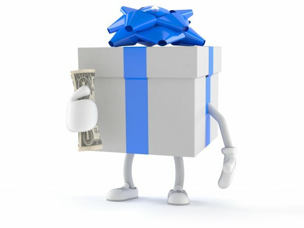 Present holding a dollar bill