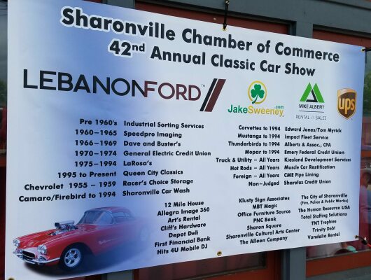 Sharonville Chamber of Commerce Car Show sign