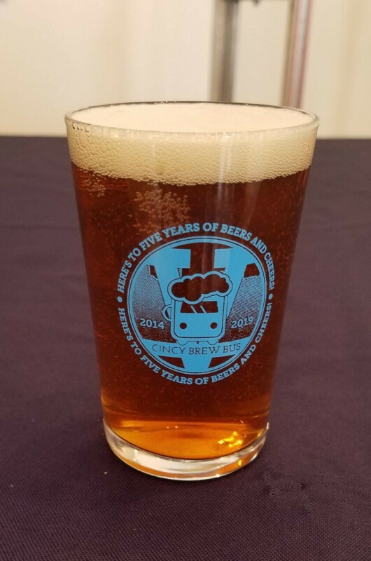 glass of beer with Cincy Brew Bus logo